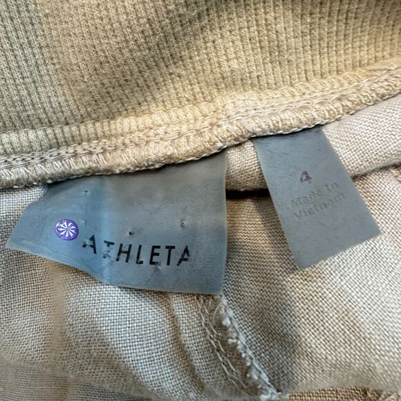 Athleta Tan Linen Drawstring Pull-On Shorts - Size 4, Lightweight Vacation Wear - Picture 7 of 8
